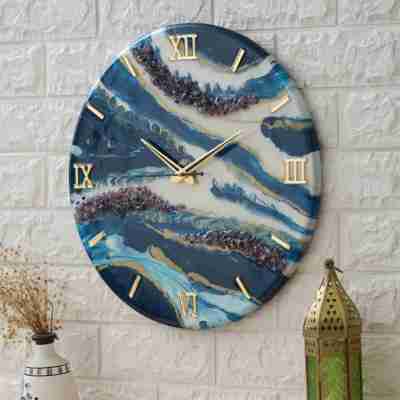 Exquisite Wooden Handmade Wall Clock Ocen Blue With White Golden Splash Printed Acrylic Wall Clock F Profile Picture