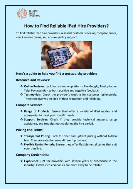 How to Find Reliable iPad Hire Providers? | PDF