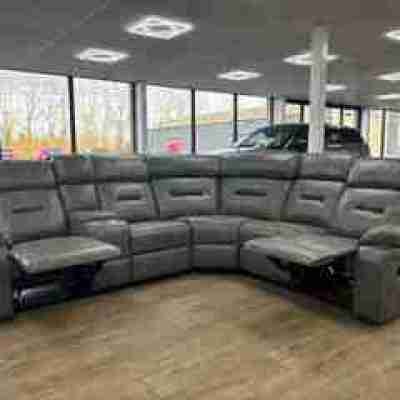 Poppy Grey Leather Manual Recliner Corner Sofa with Console Section Profile Picture