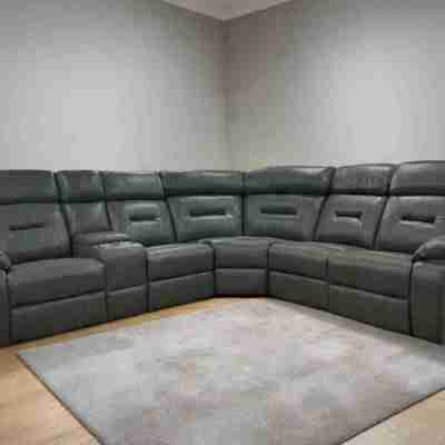Poppy Grey Leather Manual Recliner Corner Sofa with Console Section Profile Picture